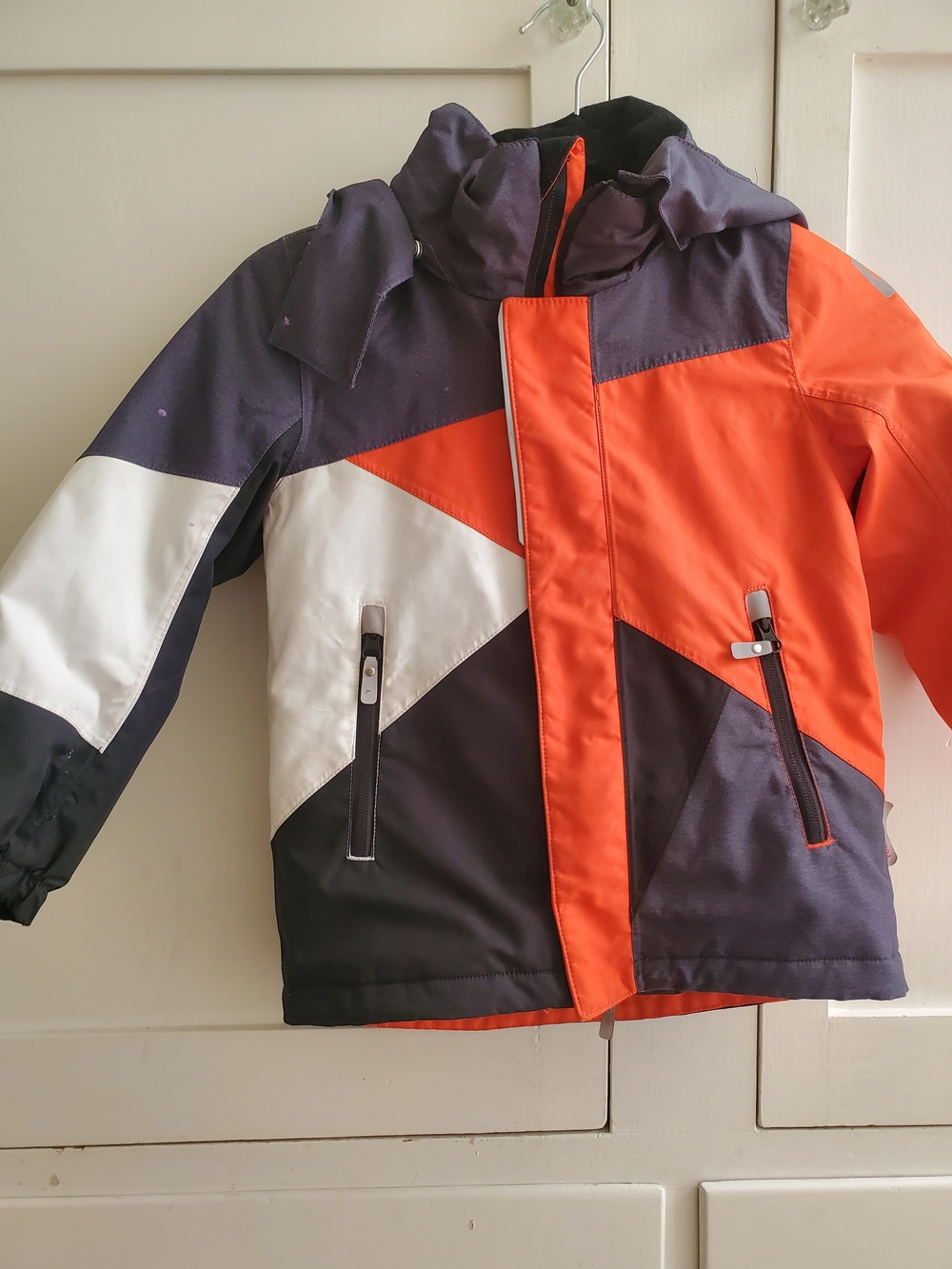 Kids Colorblock Orange, White & Gray Puffer Jacket